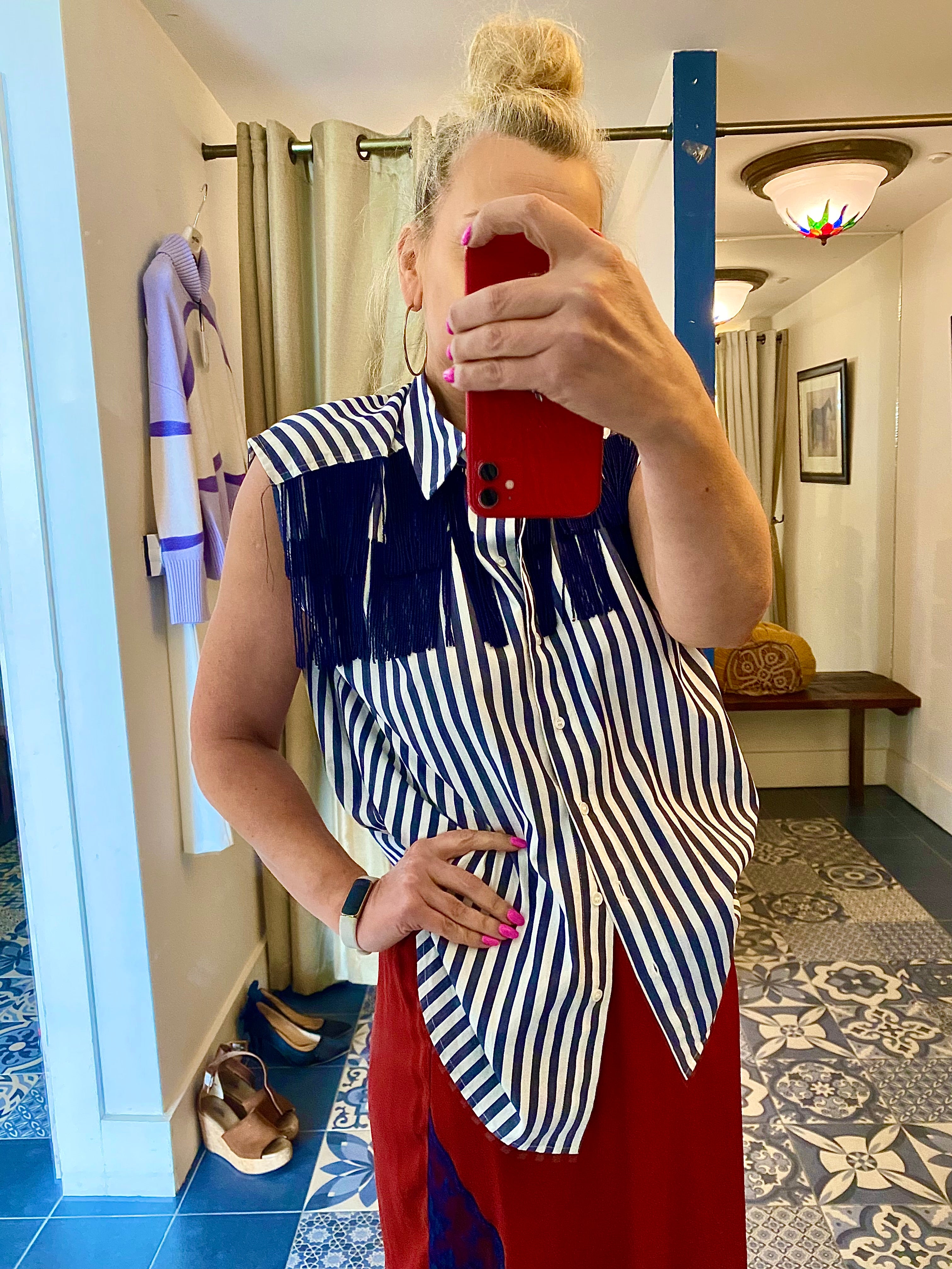 Essentiel Antwerp Navy Stripe Tassle Shirt