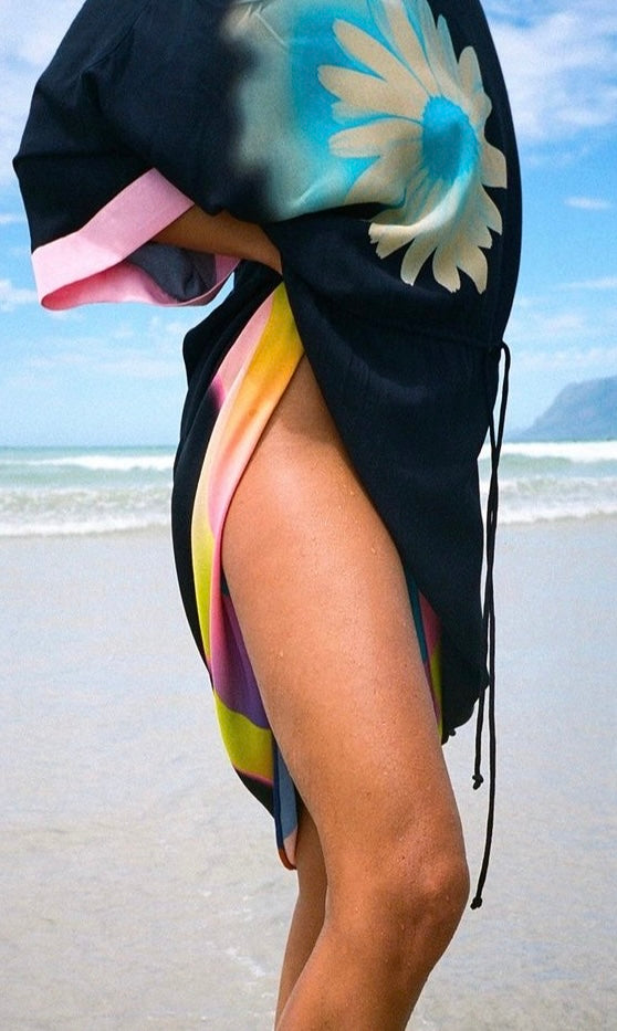 Essentiel Antwerp Black Kimono Dress with Floral Corsage