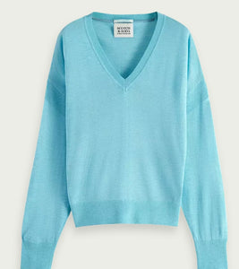 Scotch & Soda Sky Blue V- Neck Sweater