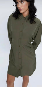 Wild Pony Military Green Mini Shirt Dress