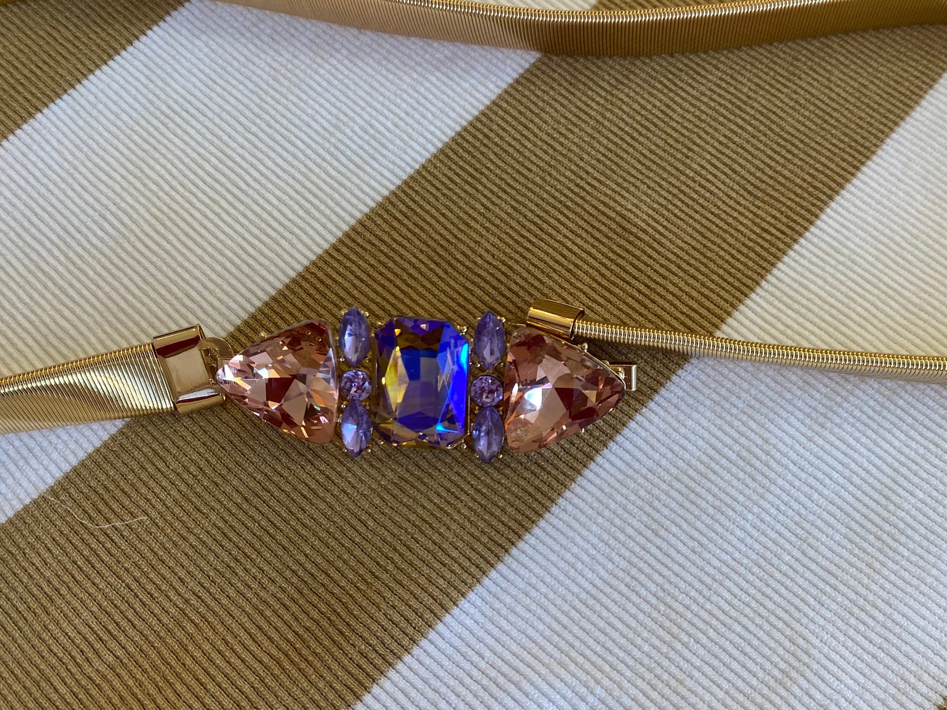 Nali Gold Accordian Belt with Crystal buckle