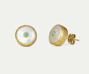 Ottoman Hands Amalfi Gold , Pearl & Turquoise Stud Earrings
