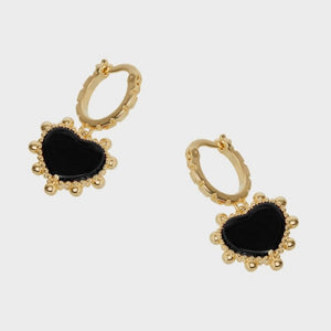 Nali 14k Gold Plated Black Heart Earrings