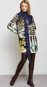 Otto’dame Midnight & Neon Lime Shift Dress With scarf