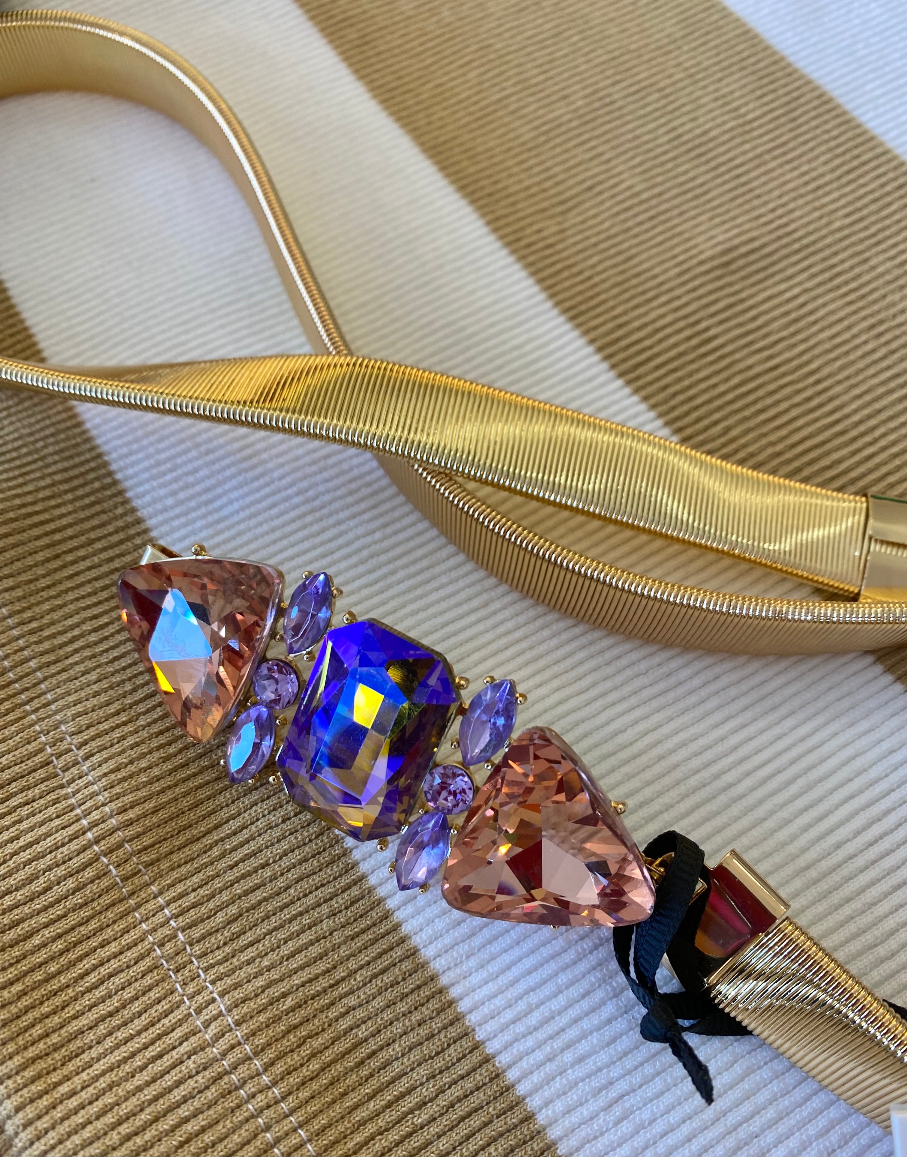 Nali Gold Accordian Belt with Crystal buckle