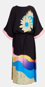 Essentiel Antwerp Black Kimono Dress with Floral Corsage