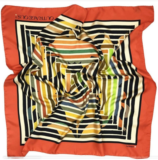 Tidings Large Orange “Outrageous “ Silk Scarf