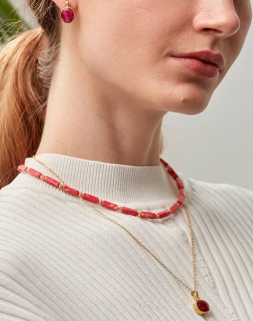 Ottoman Hands Gold Ruby Pendant Necklace