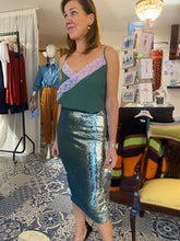 Load image into Gallery viewer, Essentiel Antwerp Aqua Sequin Pencil Skirt
