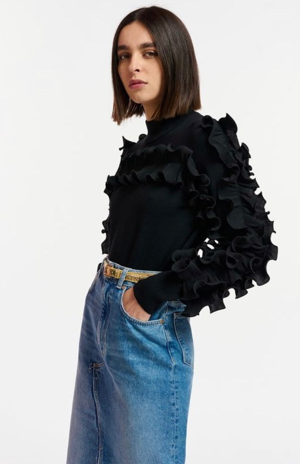 Essentiel Antwerp Black Knit Ruffled Jumper