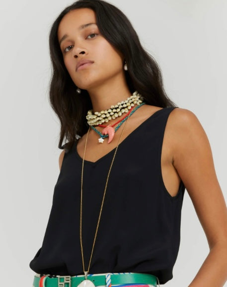 Beatrice B Flared Chocolate Silk Top