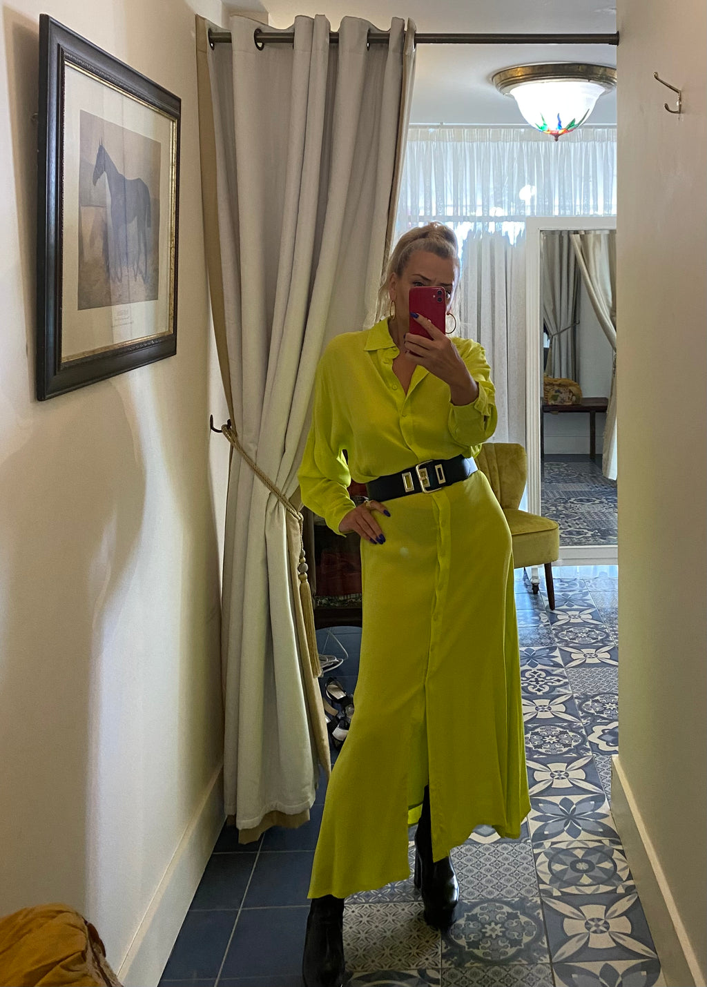 Wild Pony Lime Yellow Midi Shirt Dress