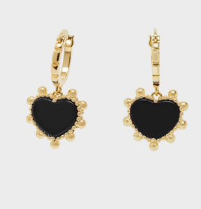 Nali 14k Gold Plated Black Heart Earrings