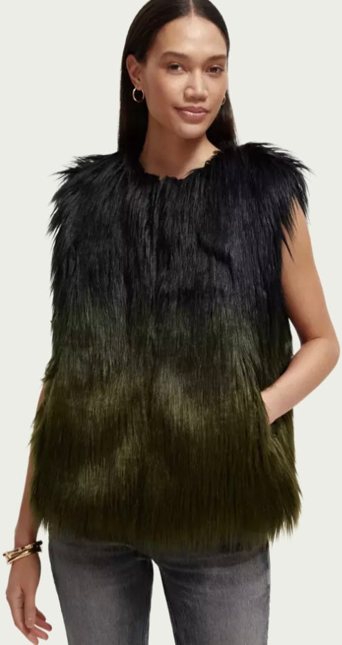 Scotch & Soda Green / Black Faux Fur Gilet