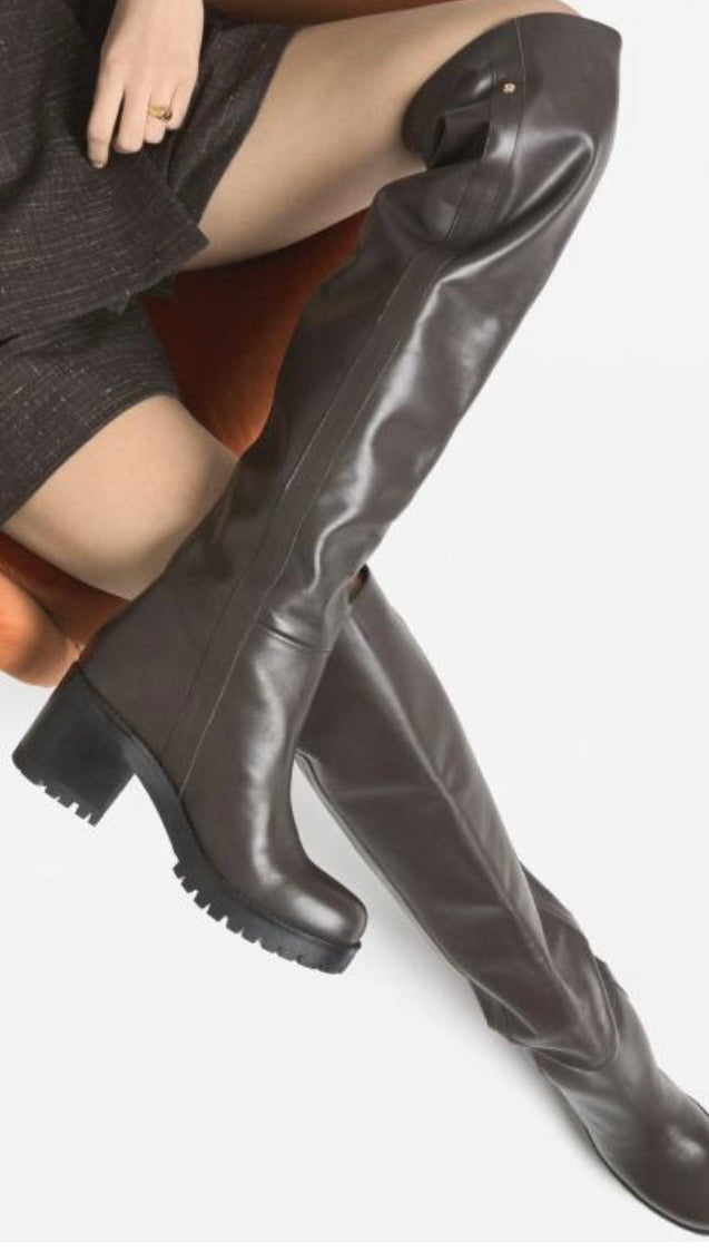 Ottodame Black Leather Over Knee Boots