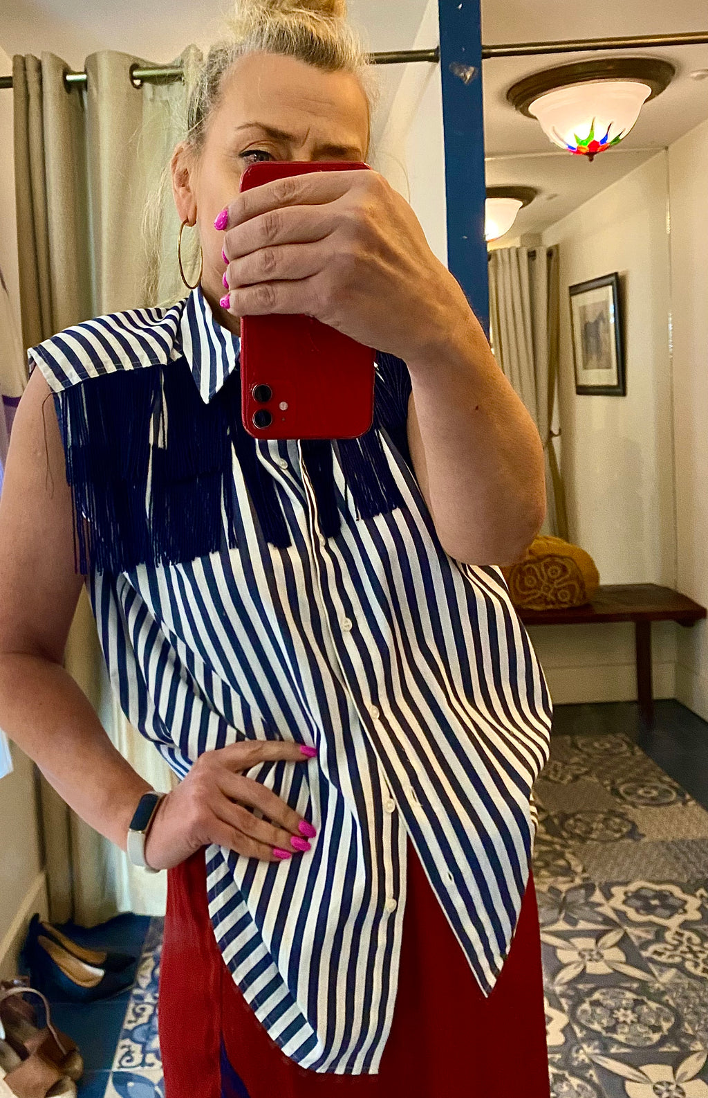 Essentiel Antwerp Navy Stripe Tassle Shirt