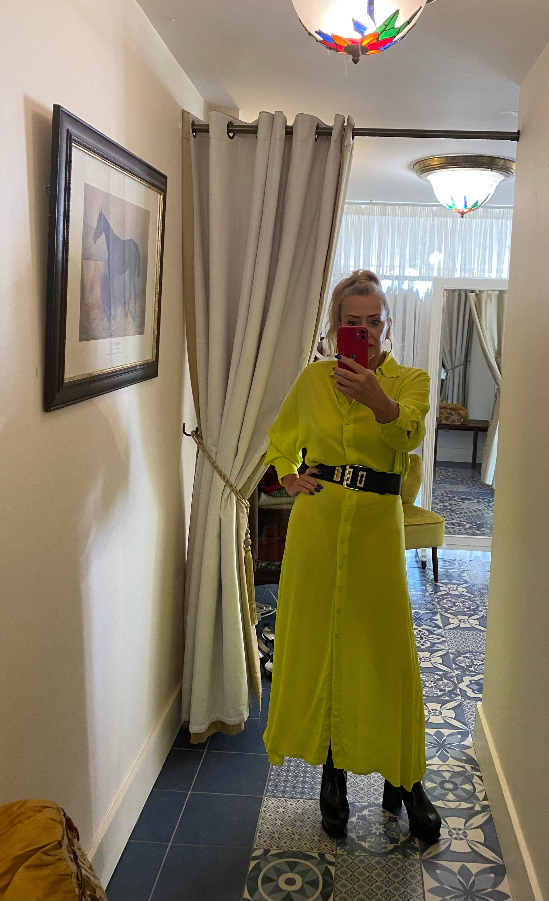 Wild Pony Lime Yellow Midi Shirt Dress