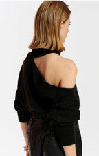 Essentiel Antwerp Black Wool-blend Knitted Cold Shoulder Jumper