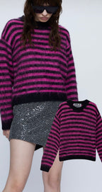 Wild Pony Pink & Black Punk Striped Jumper