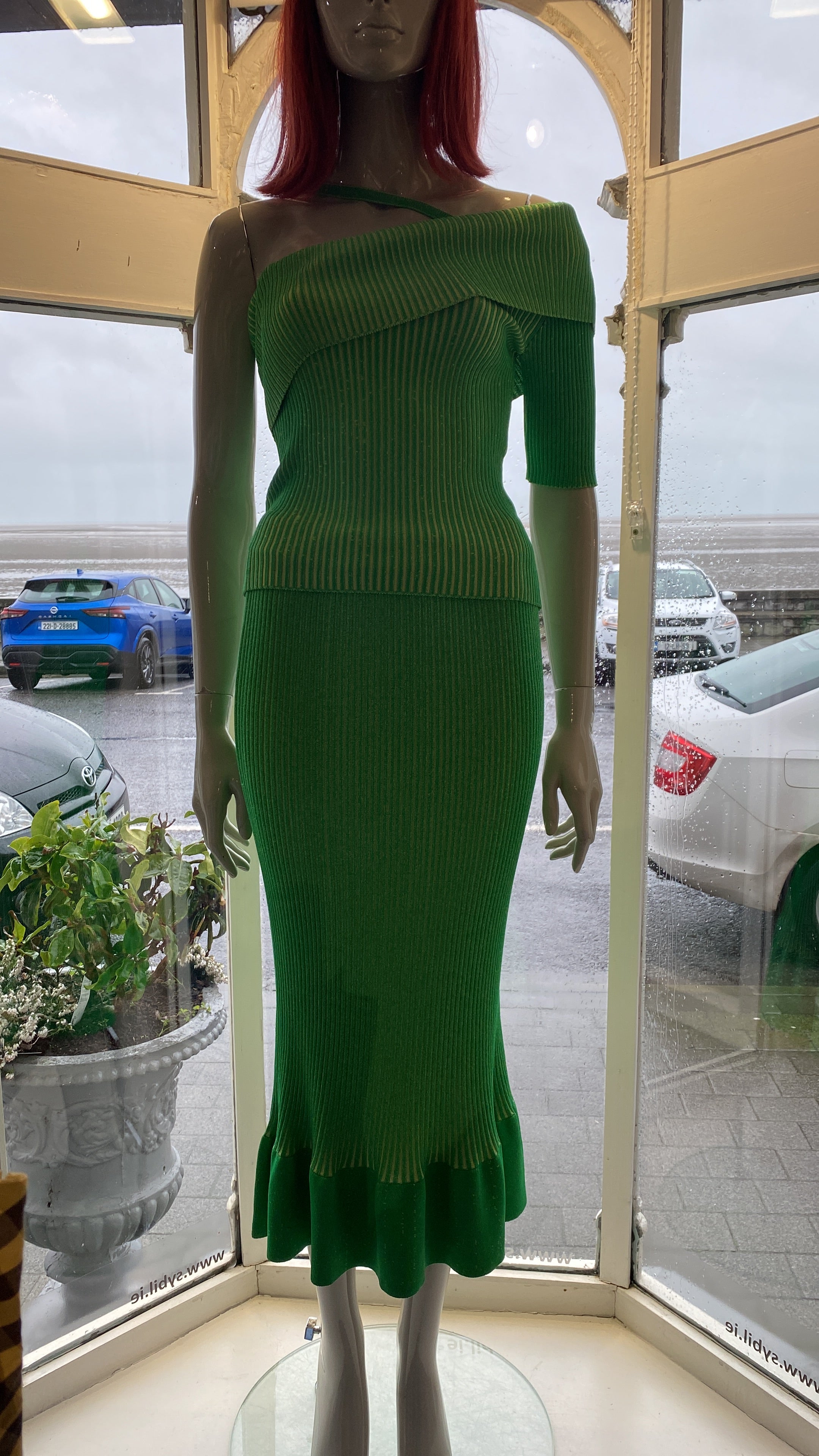 Beatrice B One Shoulder Knitted 2- Tone Top