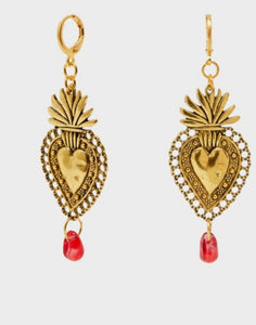 Nali Gold Sacred Heart Drop Earrings