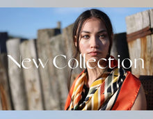 Load image into Gallery viewer, Tidings Large Orange “Outrageous “ Silk Scarf
