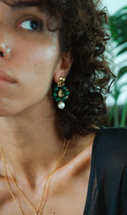 Ottoman Hands Green Jade & Pearl Hoop Earrings