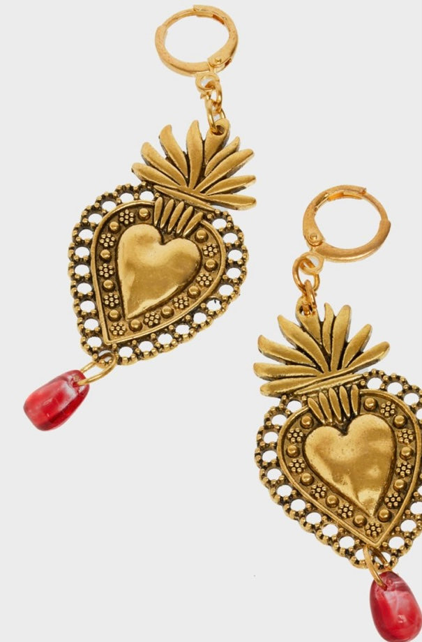 Nali Gold Sacred Heart Drop Earrings