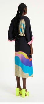 Essentiel Antwerp Black Kimono Dress with Floral Corsage