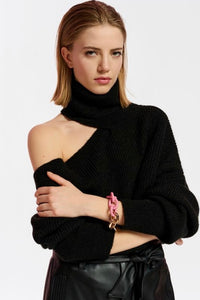 Essentiel Antwerp Black Wool-blend Knitted Cold Shoulder Jumper