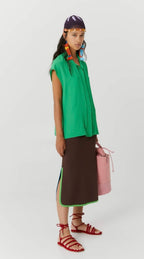 Beatrice B Green Silk Pussybow Blouse