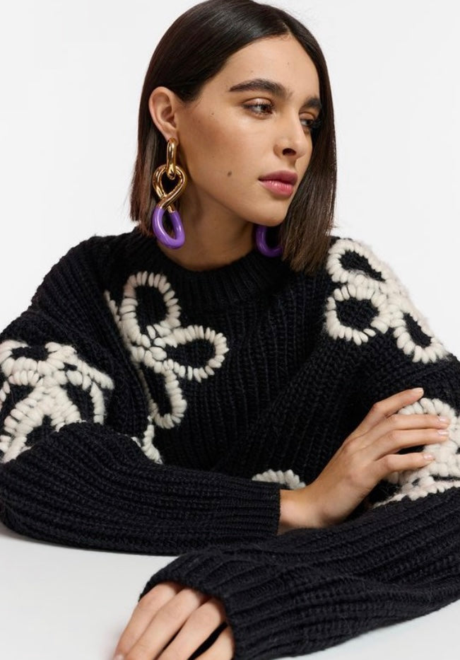 Essentiel Antwerp Black Chunky Ribbed Knit Jumper