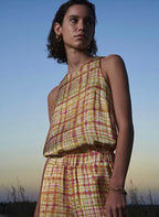 Ottodame Pink , Gold & Lime Green Satin Top