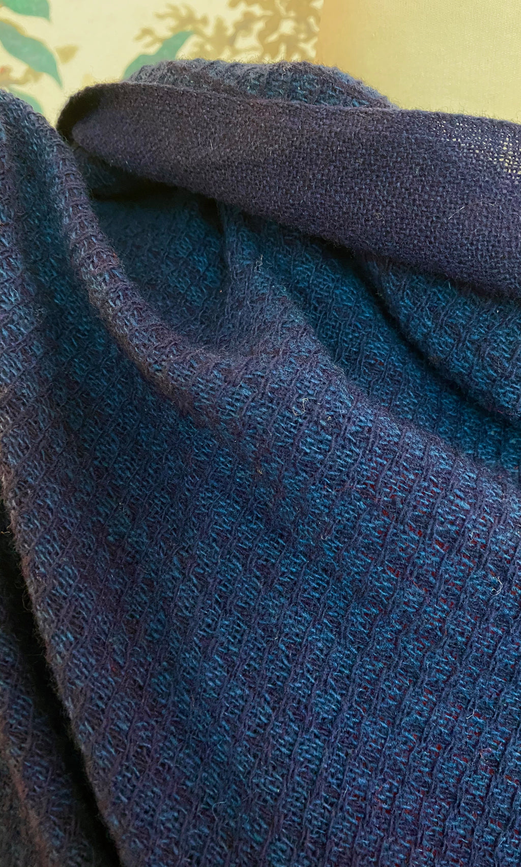 Navy Wool Blanket Scarf with Long Fringing