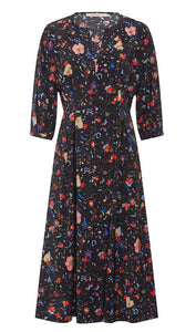 RDF Black Floral Print Midi Dress