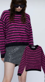 Wild Pony Pink & Black Punk Striped Jumper