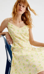 Compania Fantastica Lemon & Green  Spaghetti Strap Sun Dress