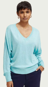 Scotch & Soda Sky Blue V- Neck Sweater