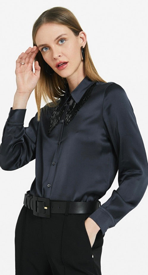 Otto’dame Satin Shirt with Bead Tassle Collar