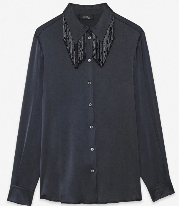 Otto’dame Satin Shirt with Bead Tassle Collar
