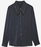 Otto’dame Satin Shirt with Bead Tassle Collar