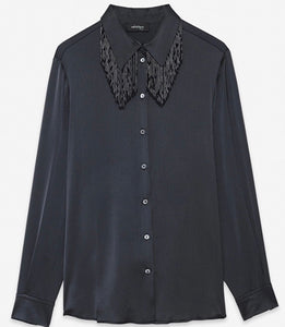 Otto’dame Satin Shirt with Bead Tassle Collar