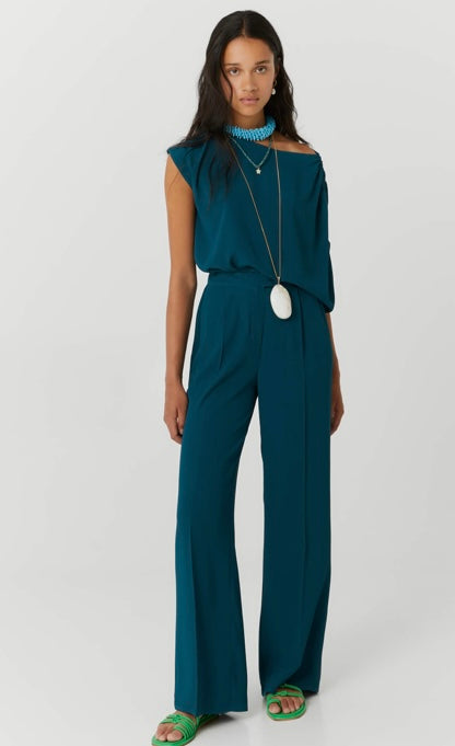 Beatrice B Teal Silk Blend Palazzo Pants